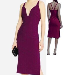 Cinq à Sept Ara Plunging V-Neck Midi Dress Raspberry Size 6